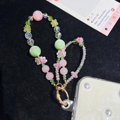 Spring Floral Beaded Crystal Phone Charm, Purple, Pink, Blue