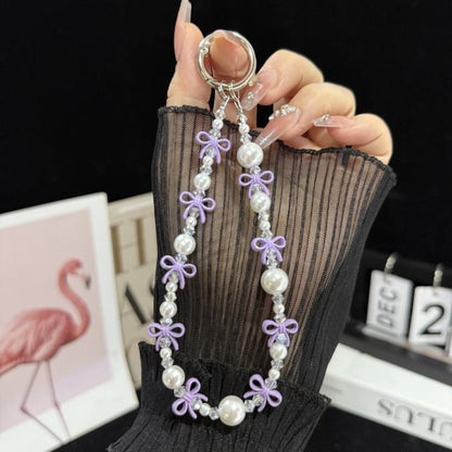 Spring Colorful Knot Crystal Phone Charm, White, Purple, Multicolor, Pink
