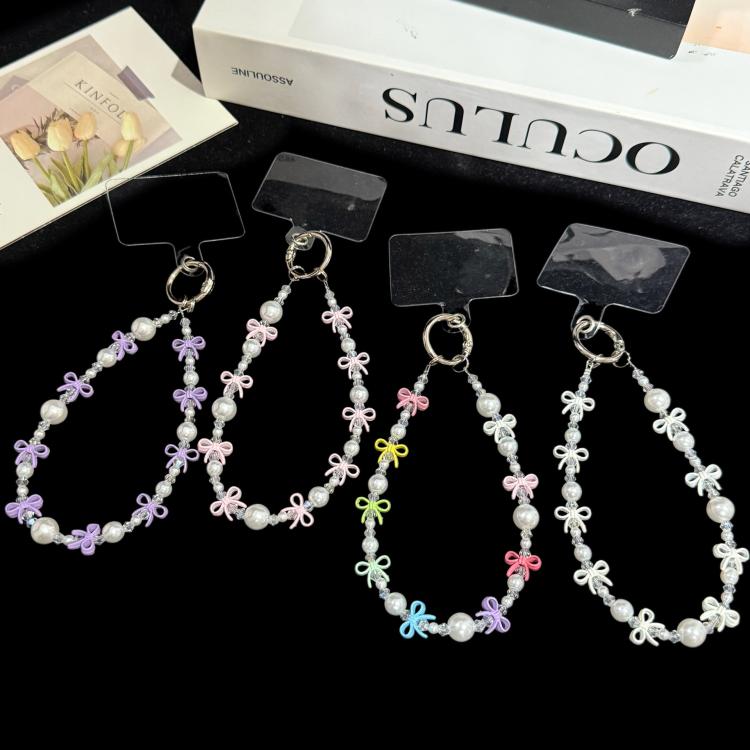 Spring Colorful Knot Crystal Phone Charm, White, Purple, Multicolor, Pink