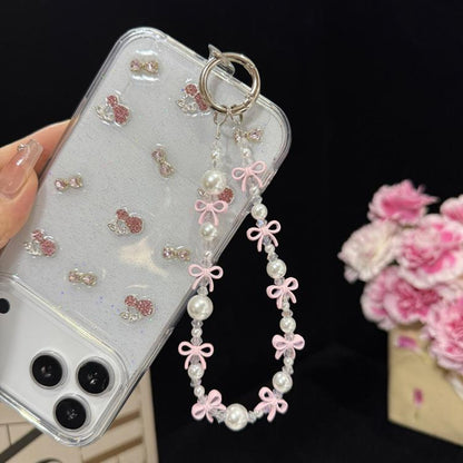 Spring Colorful Knot Crystal Phone Charm, White, Purple, Multicolor, Pink