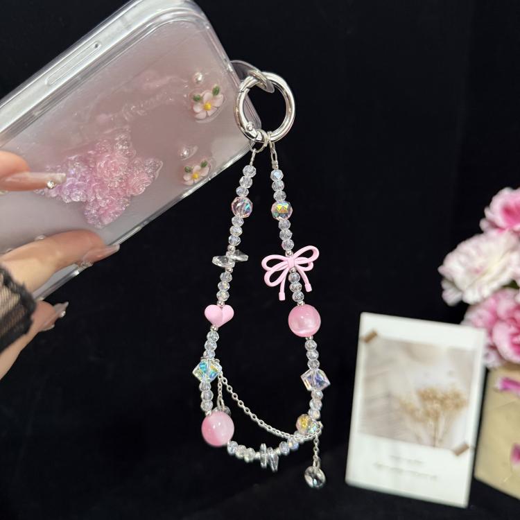 Broken Diamond Heart Bow Crystal Phone Charm, Blue, Purple, Pink