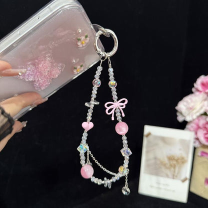 Broken Diamond Heart Bow Crystal Phone Charm, Blue, Purple, Pink