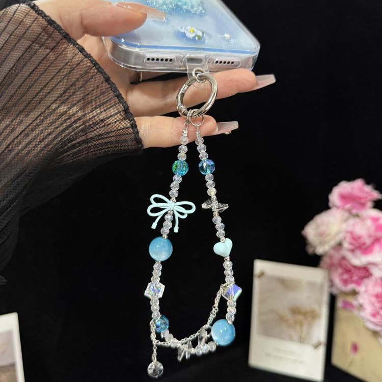 Broken Diamond Heart Bow Crystal Phone Charm, Blue, Purple, Pink