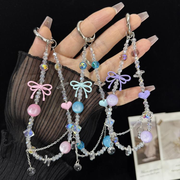 Broken Diamond Heart Bow Crystal Phone Charm, Blue, Purple, Pink