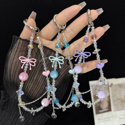 Broken Diamond Heart Bow Crystal Phone Charm, Blue, Purple, Pink