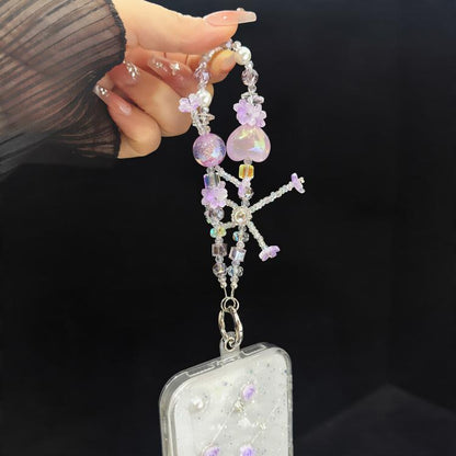 Bow Heart Iridescent Quicksand Crystal Phone Charm, Purple, Pink, Blue