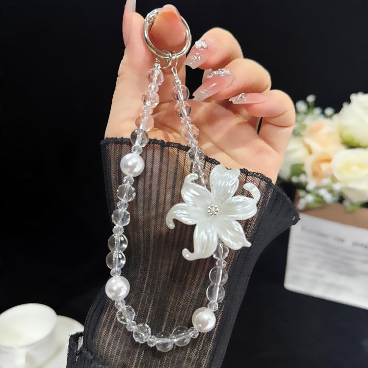 Transparent Iridescent Lily Crystal Phone Charm, White, Pink, Blue