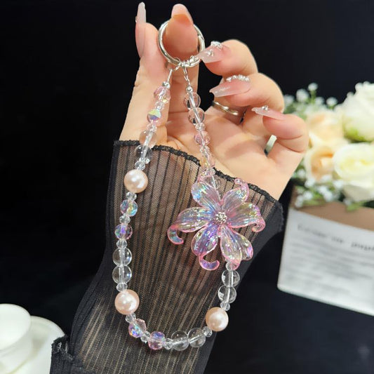 Transparent Iridescent Lily Crystal Phone Charm, White, Pink, Blue