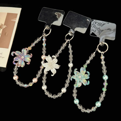 Transparent Iridescent Lily Crystal Phone Charm, White, Pink, Blue