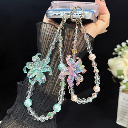 Transparent Iridescent Lily Crystal Phone Charm, White, Pink, Blue