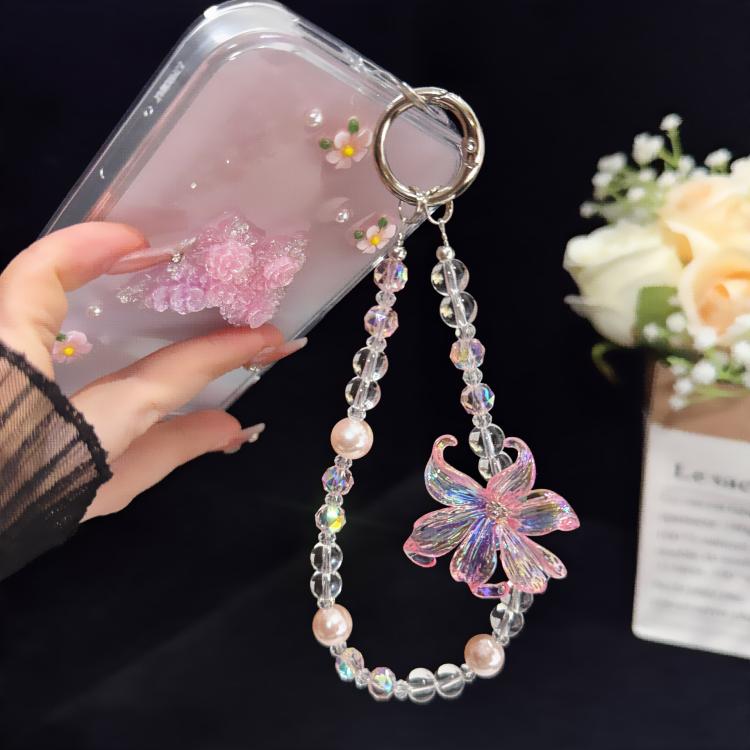 Transparent Iridescent Lily Crystal Phone Charm, White, Pink, Blue