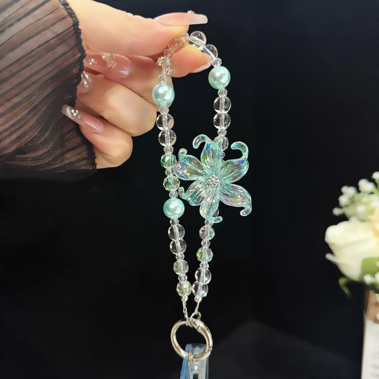Transparent Iridescent Lily Crystal Phone Charm, White, Pink, Blue