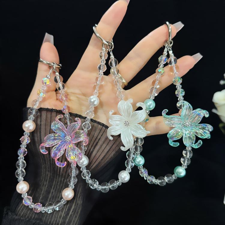 Transparent Iridescent Lily Crystal Phone Charm, White, Pink, Blue
