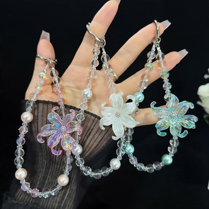 Transparent Iridescent Lily Crystal Phone Charm, White, Pink, Blue