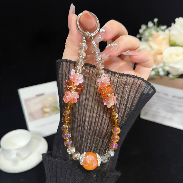Iridescent Crystal Flower Cluster Phone Charm, Orange, Purple, Blue