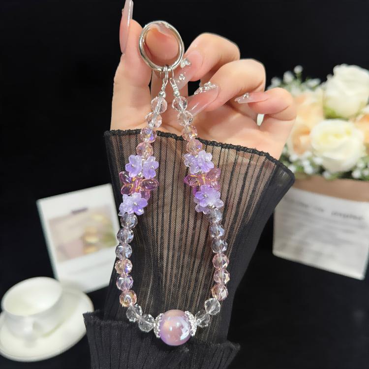 Iridescent Crystal Flower Cluster Phone Charm, Orange, Purple, Blue
