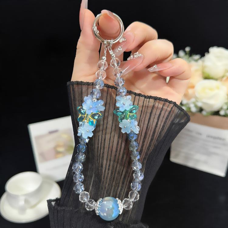 Iridescent Crystal Flower Cluster Phone Charm, Orange, Purple, Blue