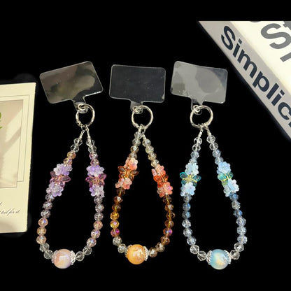 Iridescent Crystal Flower Cluster Phone Charm, Orange, Purple, Blue