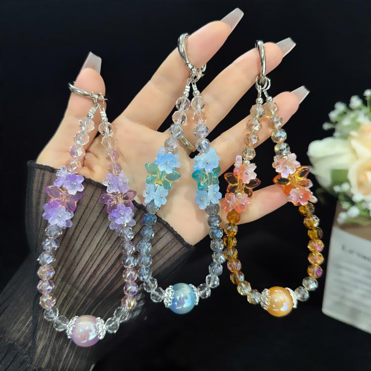 Iridescent Crystal Flower Cluster Phone Charm, Orange, Purple, Blue
