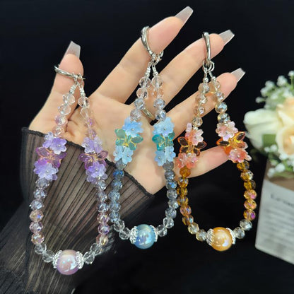 Iridescent Crystal Flower Cluster Phone Charm, Orange, Purple, Blue