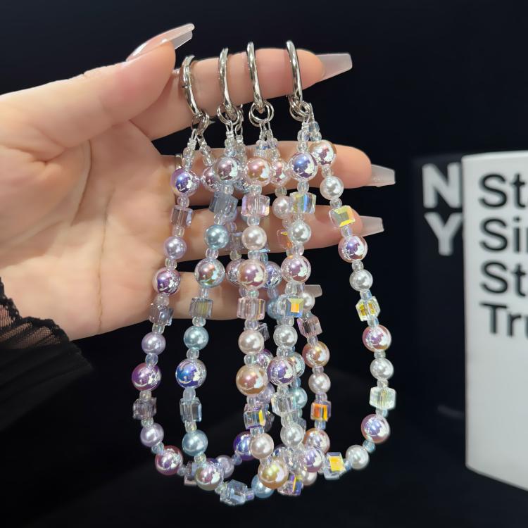 Iridescent Pearlescent Crystal Phone Charm, Blue, Pink, White, Purple