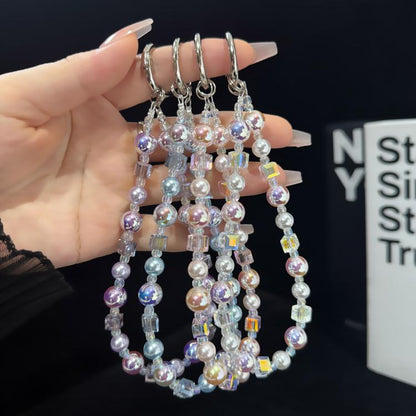 Iridescent Pearlescent Crystal Phone Charm, Blue, Pink, White, Purple