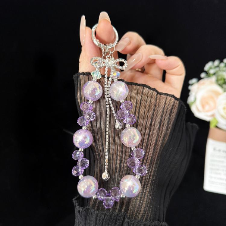 Large Bead Bow Tassel Crystal Chain, Purple, Blue, Pink, 白色, Green