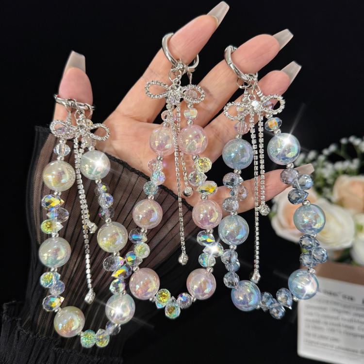 Large Bead Bow Tassel Crystal Chain, Purple, Blue, Pink, 白色, Green