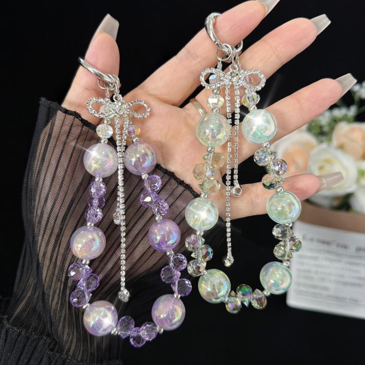Large Bead Bow Tassel Crystal Chain, Purple, Blue, Pink, 白色, Green