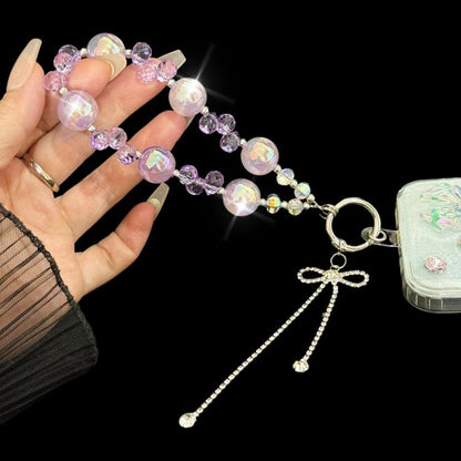 Large Bead Bow Tassel Crystal Chain, Purple, Blue, Pink, 白色, Green