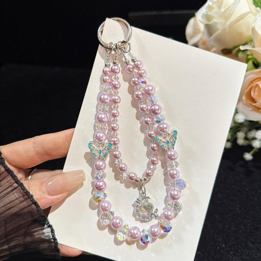 Alloy Heart Butterfly Double-layer Crystal Chain, Purple, Blue, Pink, Green