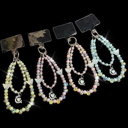 Alloy Heart Butterfly Double-layer Crystal Chain, Purple, Blue, Pink, Green