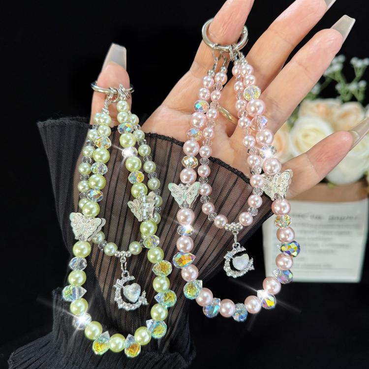 Alloy Heart Butterfly Double-layer Crystal Chain, Purple, Blue, Pink, Green