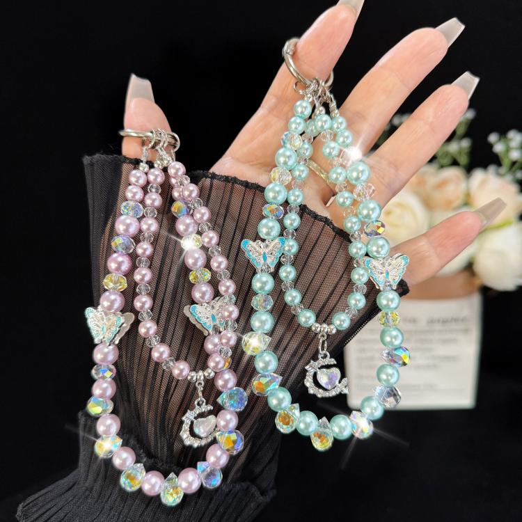 Alloy Heart Butterfly Double-layer Crystal Chain, Purple, Blue, Pink, Green