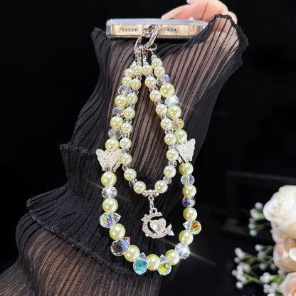 Alloy Heart Butterfly Double-layer Crystal Chain, Purple, Blue, Pink, Green