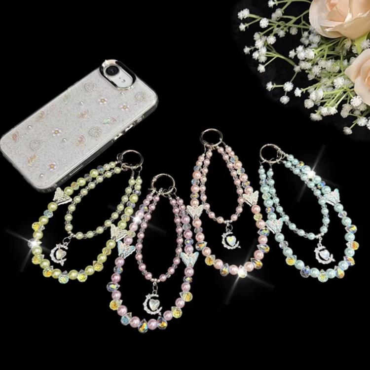 Alloy Heart Butterfly Double-layer Crystal Chain, Purple, Blue, Pink, Green