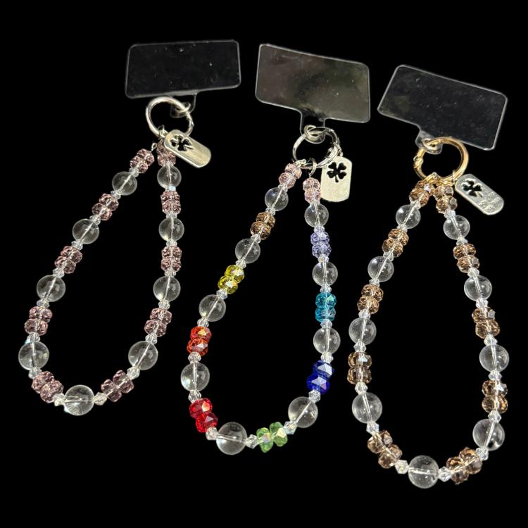 Iridescent Crystal Flower Cluster Phone Charm, Multicolor, Blue, Brown