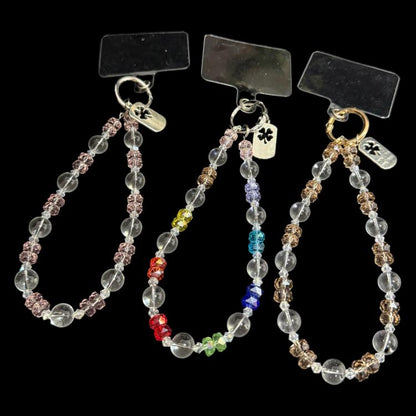 Iridescent Crystal Flower Cluster Phone Charm, Multicolor, Blue, Brown