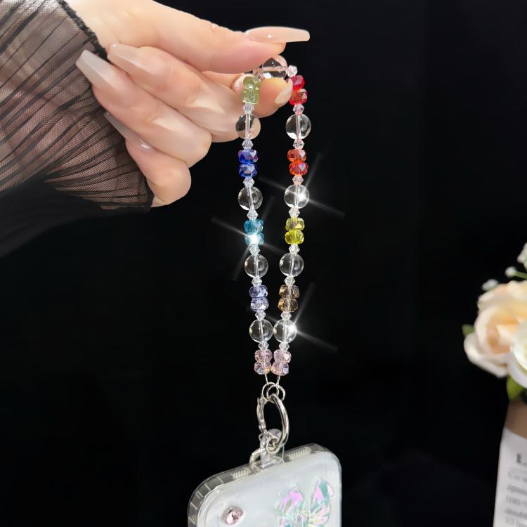 Iridescent Crystal Flower Cluster Phone Charm, Multicolor, Blue, Brown