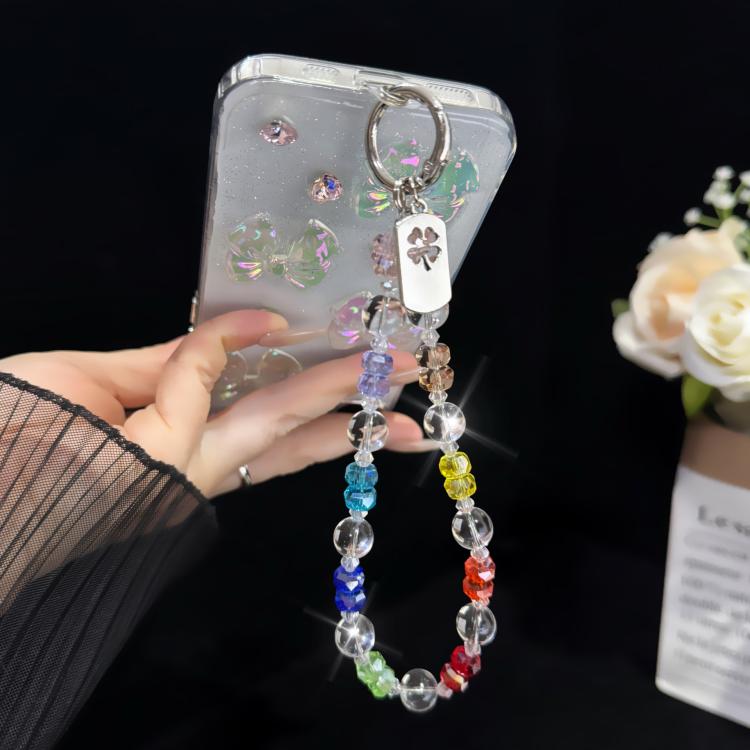 Iridescent Crystal Flower Cluster Phone Charm, Multicolor, Blue, Brown