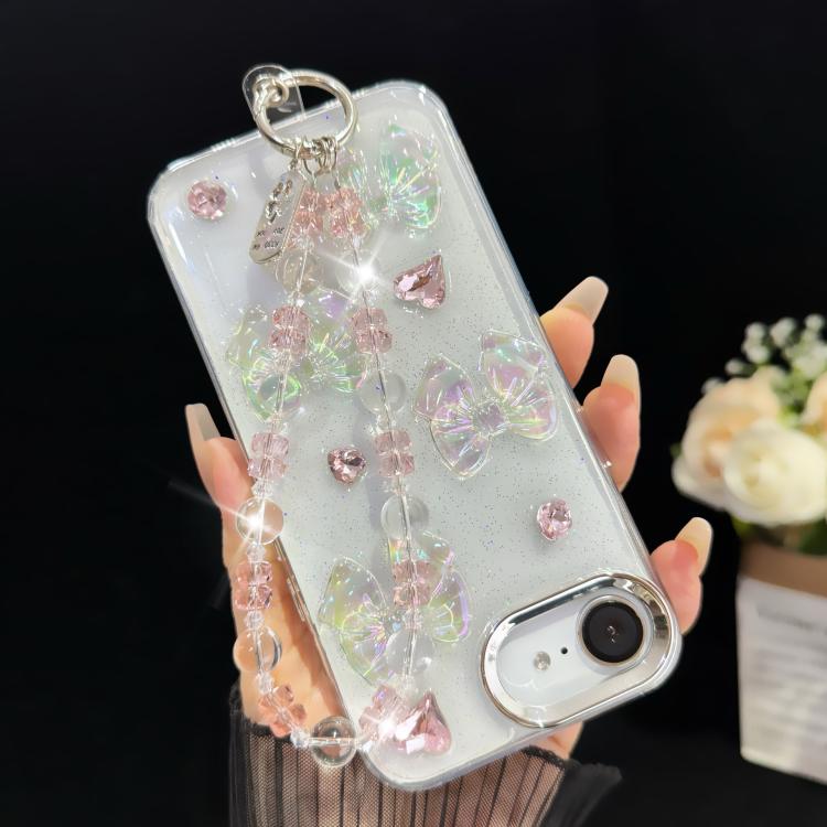 Iridescent Crystal Flower Cluster Phone Charm, Multicolor, Blue, Brown