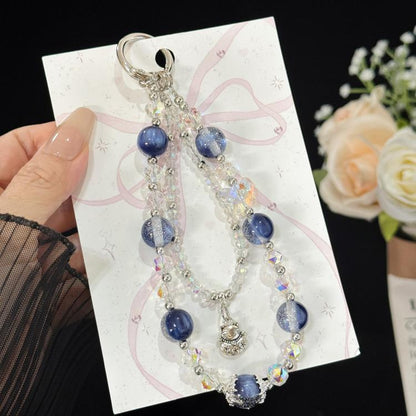 Alloy Lucky Cat Butterfly Double-layer Crystal Chain, Green, Purple, Yellow, Blue