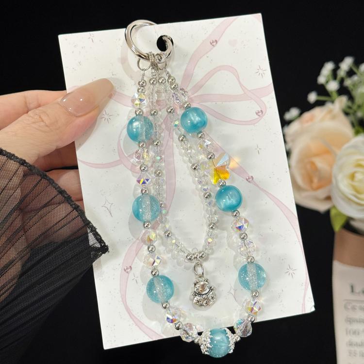 Alloy Lucky Cat Butterfly Double-layer Crystal Chain, Green, Purple, Yellow, Blue
