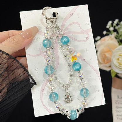 Alloy Lucky Cat Butterfly Double-layer Crystal Chain, Green, Purple, Yellow, Blue