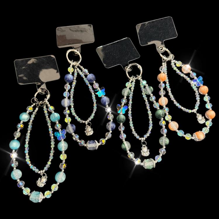 Alloy Lucky Cat Butterfly Double-layer Crystal Chain, Green, Purple, Yellow, Blue