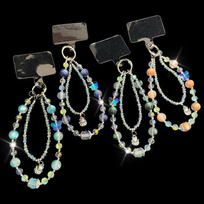Alloy Lucky Cat Butterfly Double-layer Crystal Chain, Green, Purple, Yellow, Blue