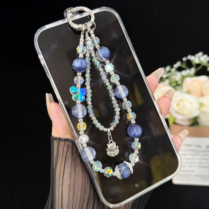 Alloy Lucky Cat Butterfly Double-layer Crystal Chain, Green, Purple, Yellow, Blue