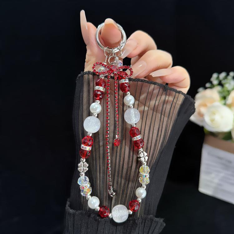 Bow Tassel Pendant Crystal Chain, White, Green, Grey