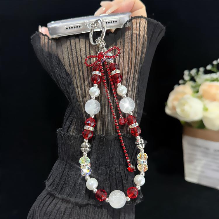 Bow Tassel Pendant Crystal Chain, White, Green, Grey