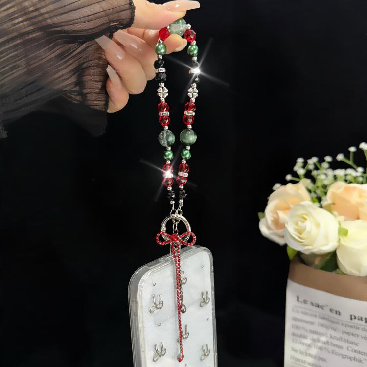 Bow Tassel Pendant Crystal Chain, White, Green, Grey